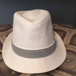 White Calvin Klein straw fedora